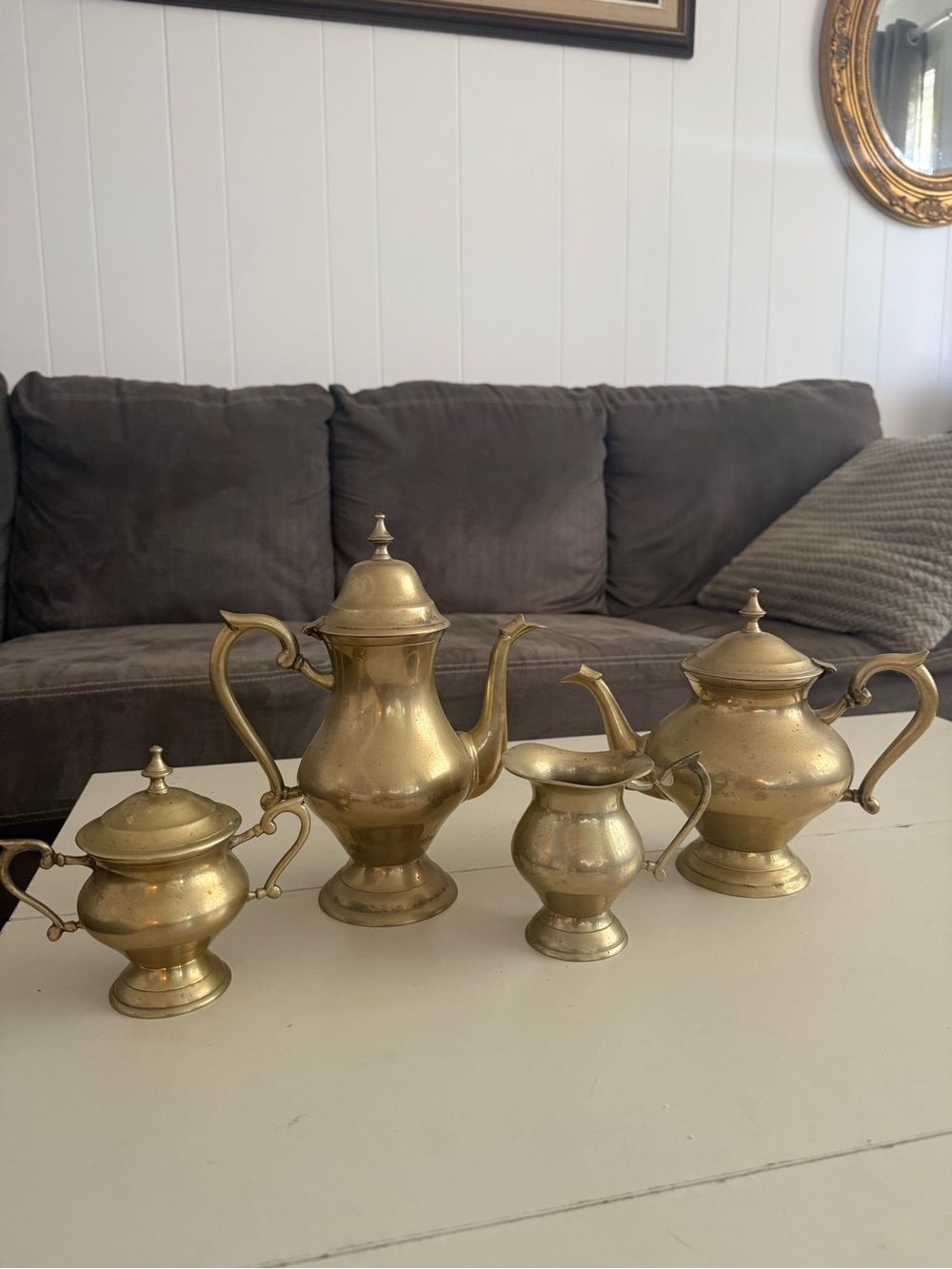 Vintage Brass Coffee & Tea 4 Piece Set Made in India Kitchen Decor Heirloom Boho